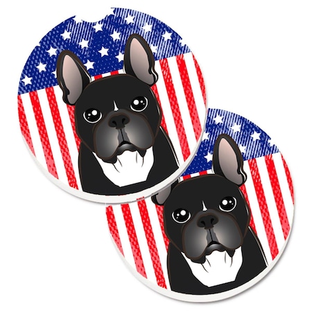 Carolines Treasures American Flag and French Bulldog Set of 2 Cup Holder Car Coaster BB2157CARC